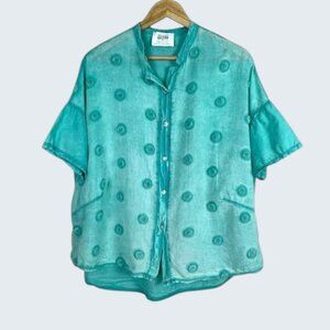 BRAND BAZAR TURQUOISE MADE IN ITALY BUTTON UP TOP